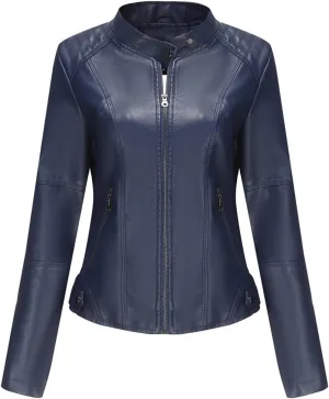 Faux Leather Jackets for Women, Vegan Jackets Moto Biker Motocycle Coat with Stitching Detail