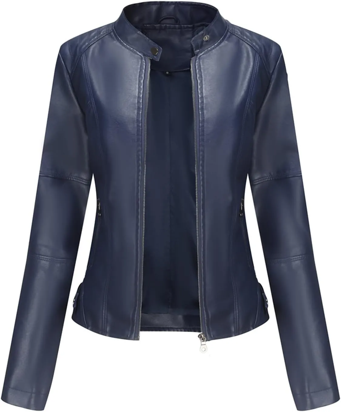 Faux Leather Jackets for Women, Vegan Jackets Moto Biker Motocycle Coat with Stitching Detail