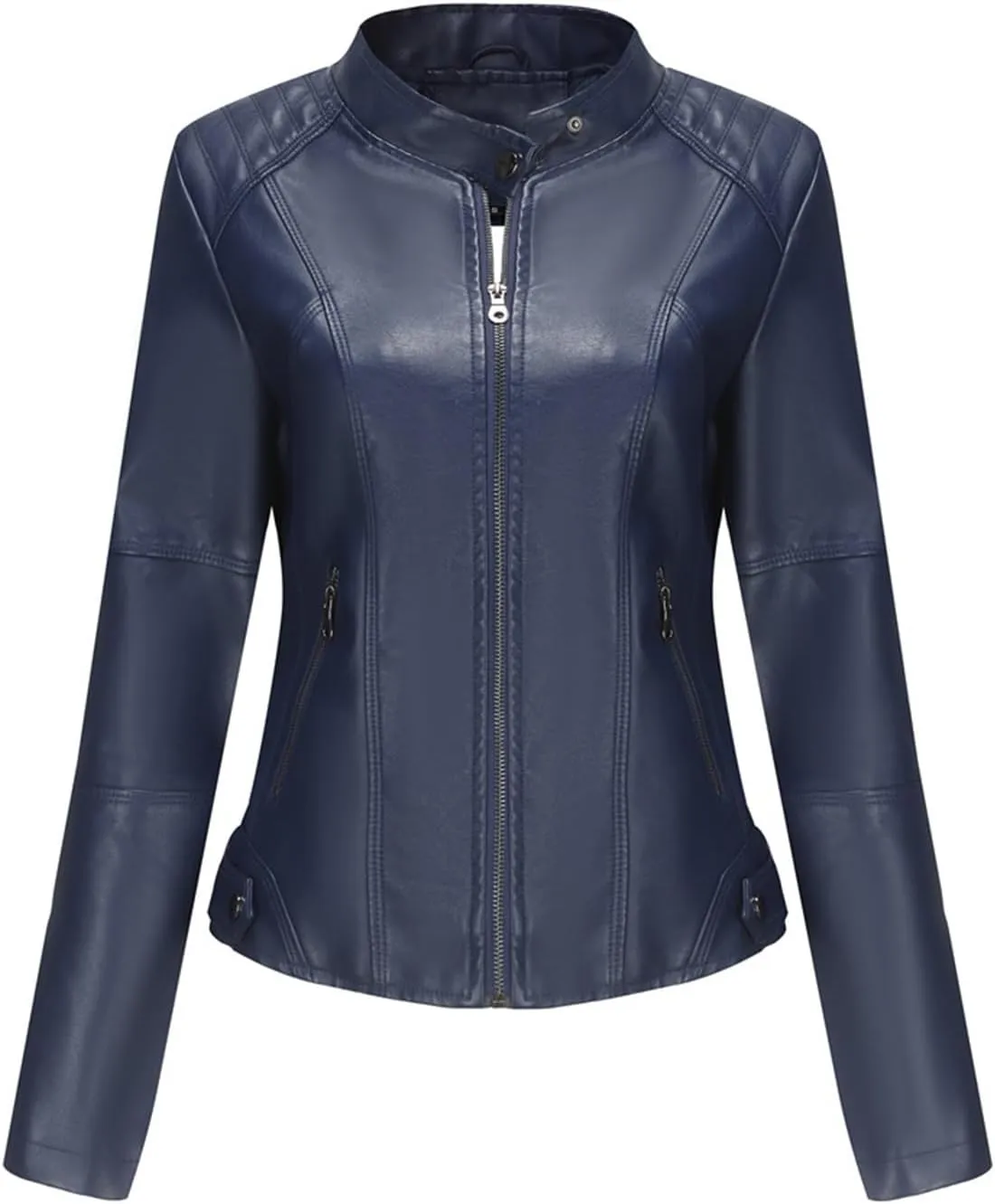 Faux Leather Jackets for Women, Vegan Jackets Moto Biker Motocycle Coat with Stitching Detail