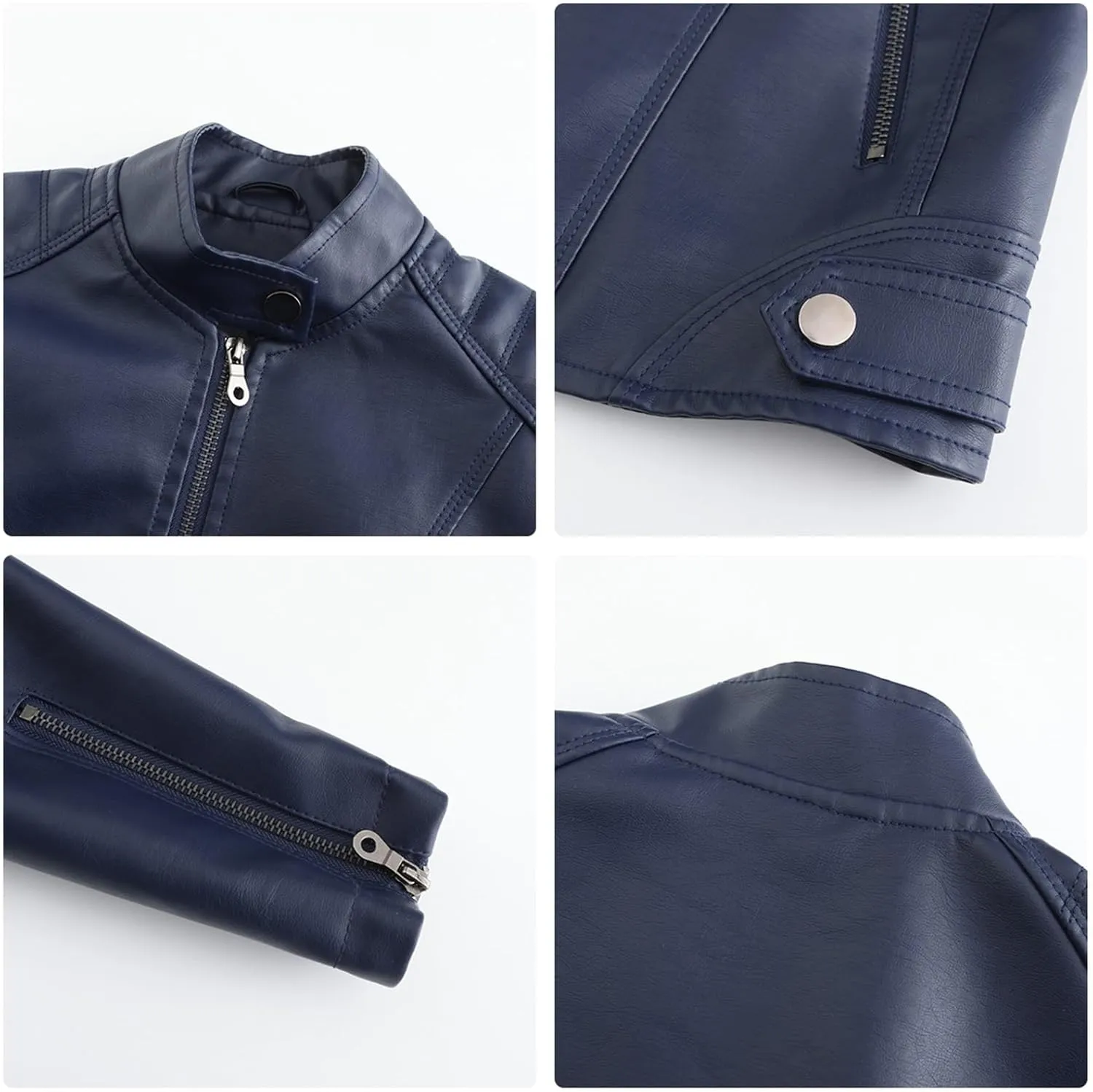 Faux Leather Jackets for Women, Vegan Jackets Moto Biker Motocycle Coat with Stitching Detail