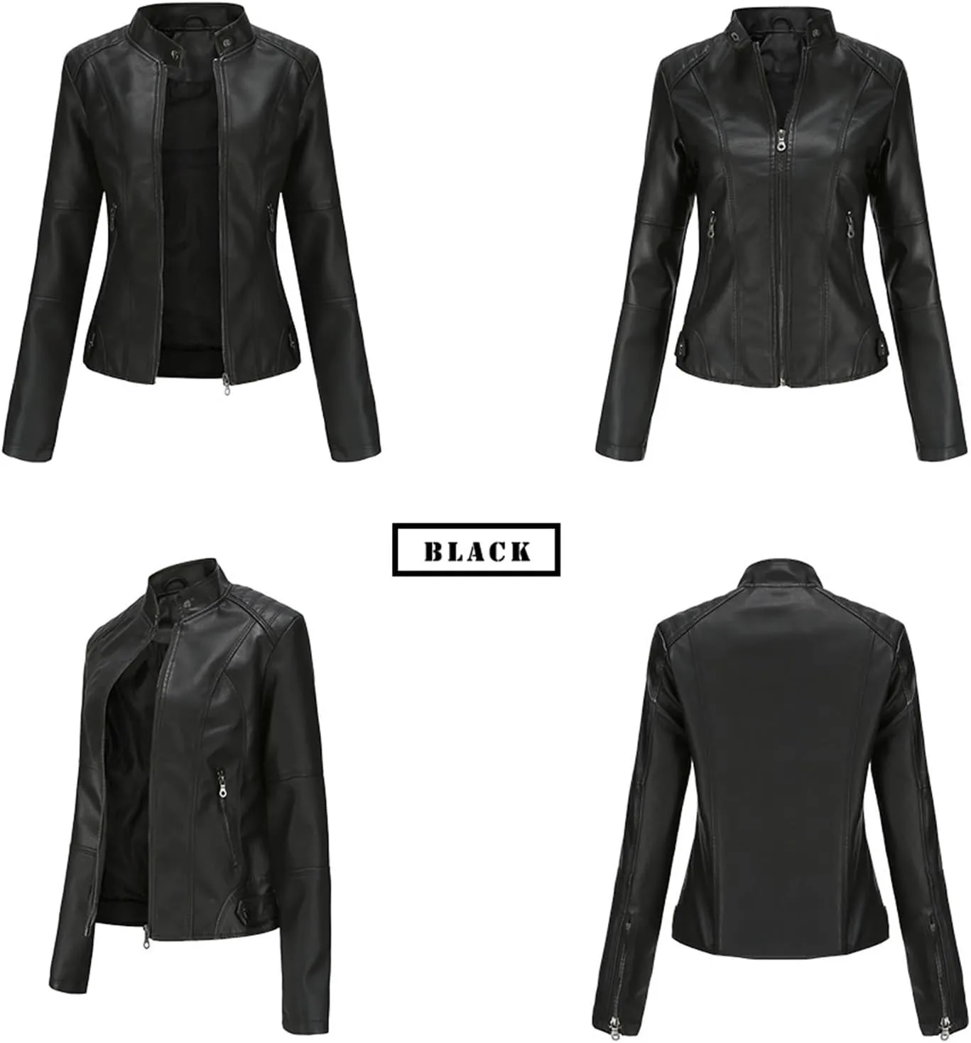 Faux Leather Jackets for Women, Vegan Jackets Moto Biker Motocycle Coat with Stitching Detail