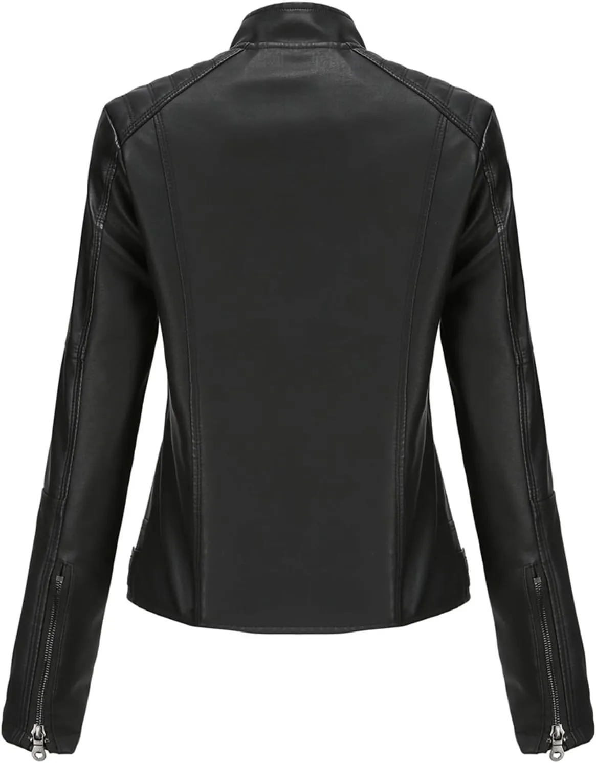 Faux Leather Jackets for Women, Vegan Jackets Moto Biker Motocycle Coat with Stitching Detail