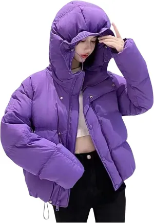 Firzero Women down Jacket Puffer down Hooded Jackets Winter Warm Cropped Coat Long Sleeve Parka Outwear Windbreaker 2024
