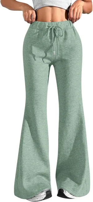 Flare Sweatpants Women Fleece Lined Joggers Wide Leg Lounge Pants with Pockets Drawstring Bell Bottoms Bootcut