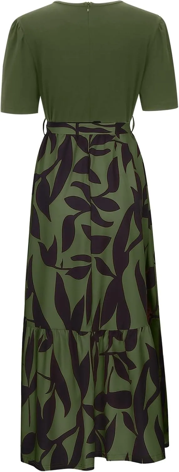 Floral Maxi Dresses for Women 2025 Summer Long Short Sleeve Casual Boho Sun Dresses A Line Patchwork Beach Dress