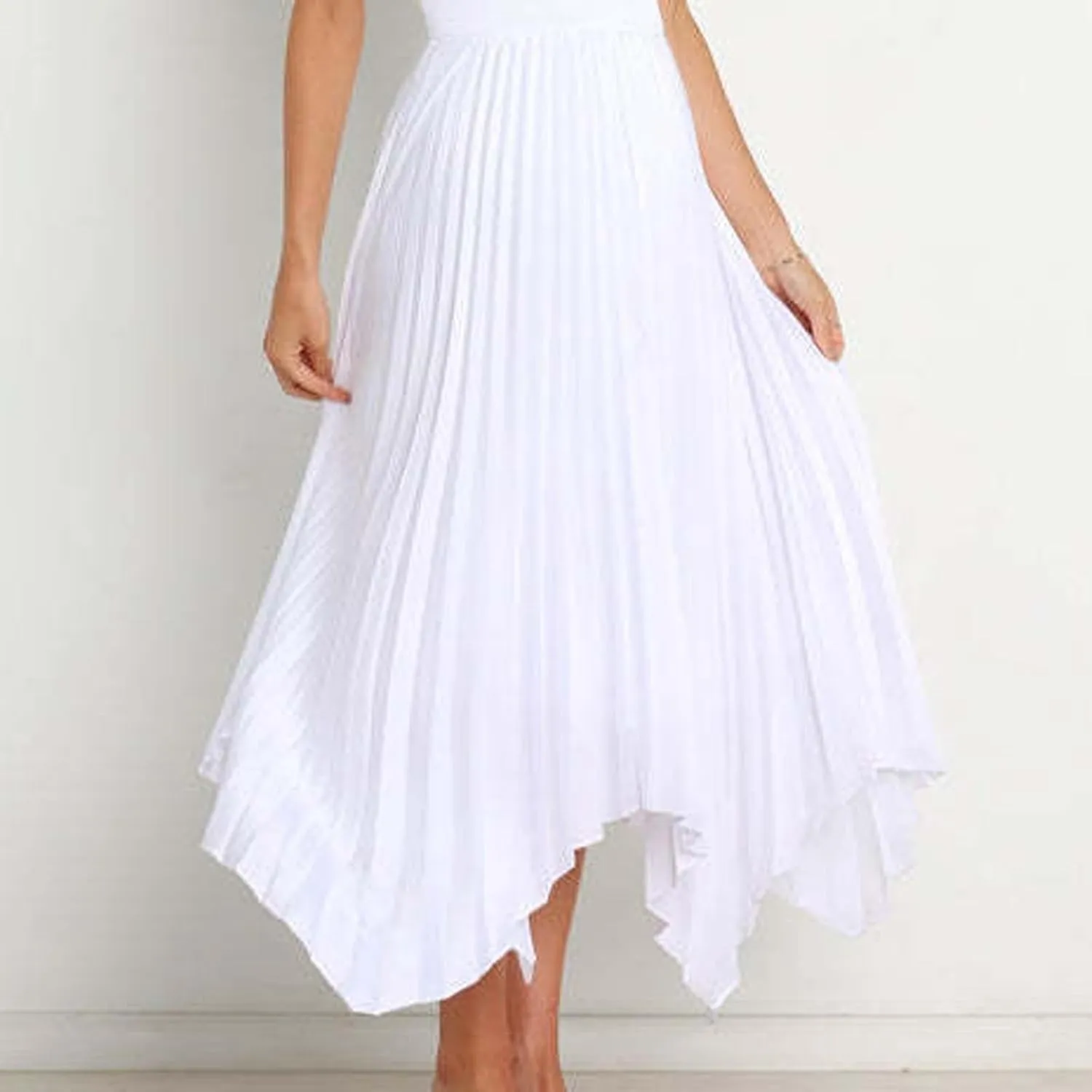 Flowy Skirts for Women Solid Color High Waist Pleated Irregular Hem A Line Swing Skirts Fashion Casual Skirt