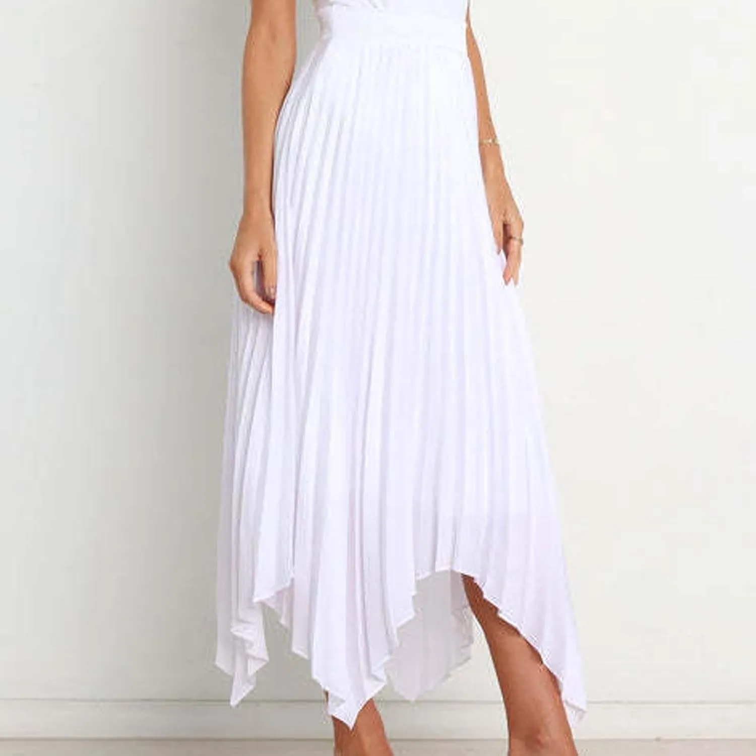 Flowy Skirts for Women Solid Color High Waist Pleated Irregular Hem A Line Swing Skirts Fashion Casual Skirt