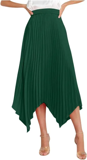 Flowy Skirts for Women Solid Color High Waist Pleated Irregular Hem A Line Swing Skirts Fashion Casual Skirt