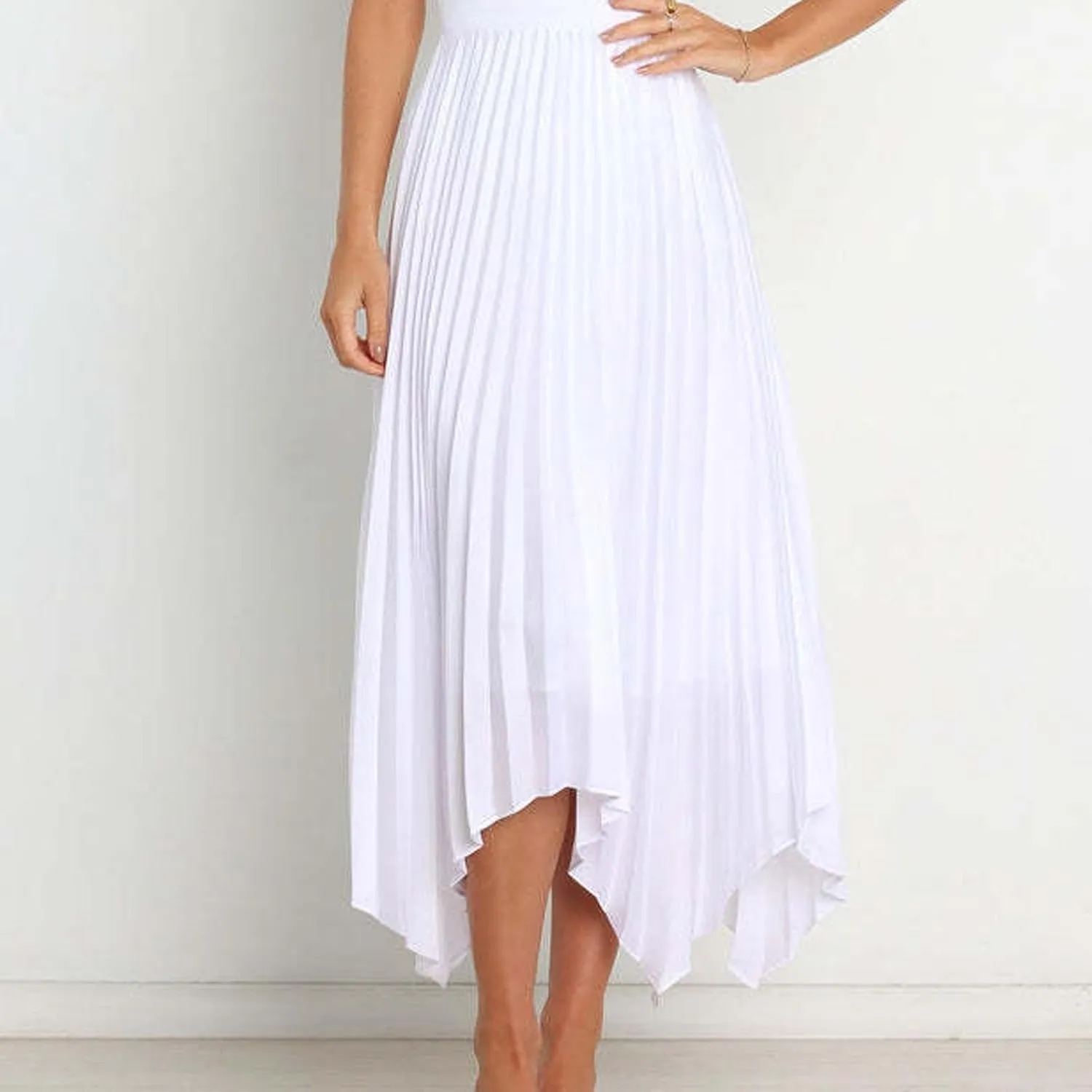 Flowy Skirts for Women Solid Color High Waist Pleated Irregular Hem A Line Swing Skirts Fashion Casual Skirt