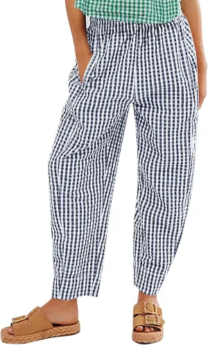 Flygo Girls Plaid Wide Leg Pants Gingham Elastic Waist Trousers Cute Print Bottoms with Slant Pockets