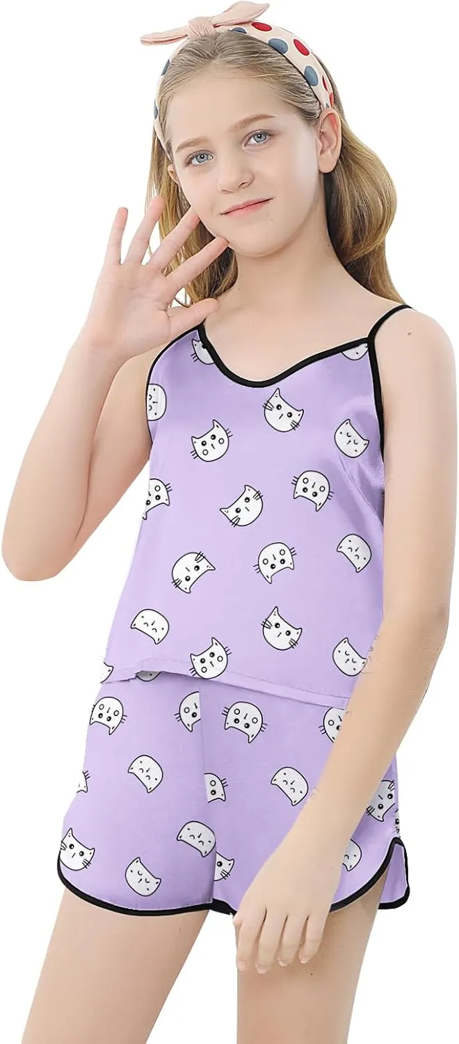 Girls & Women Silk Pajamas Set Satin Camisole Sleepwear 2 Piece Pjs, 3 Years - Women XXL