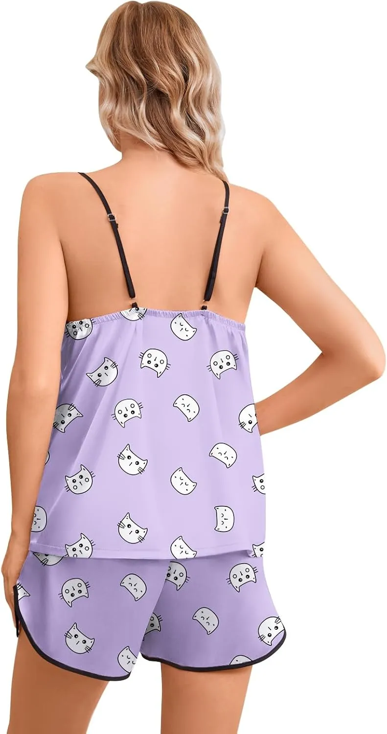 Girls & Women Silk Pajamas Set Satin Camisole Sleepwear 2 Piece Pjs, 3 Years - Women XXL