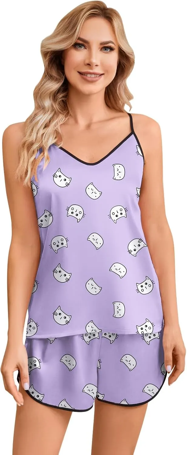 Girls & Women Silk Pajamas Set Satin Camisole Sleepwear 2 Piece Pjs, 3 Years - Women XXL