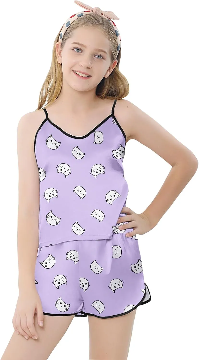 Girls & Women Silk Pajamas Set Satin Camisole Sleepwear 2 Piece Pjs, 3 Years - Women XXL