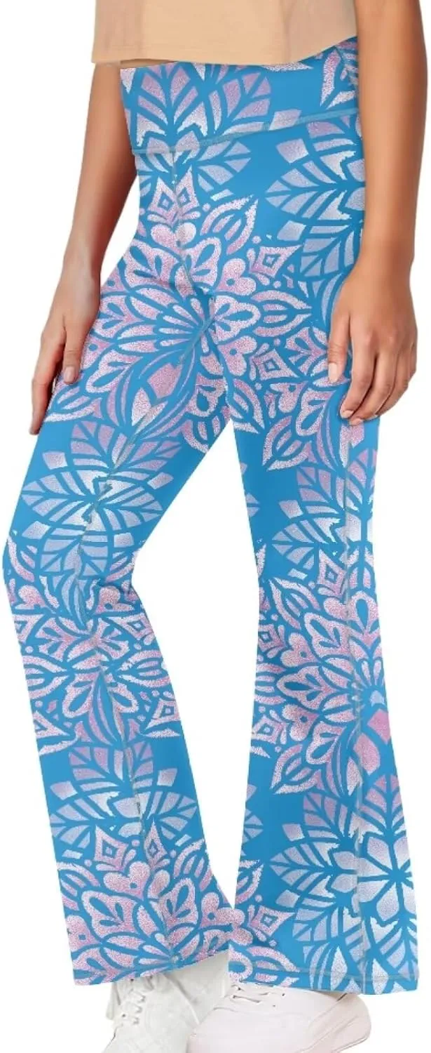 Girls' Athletic Leggings Bell Bottoms Kids Dance Running Yoga Pants High Waisted Workout Active Dance Tights