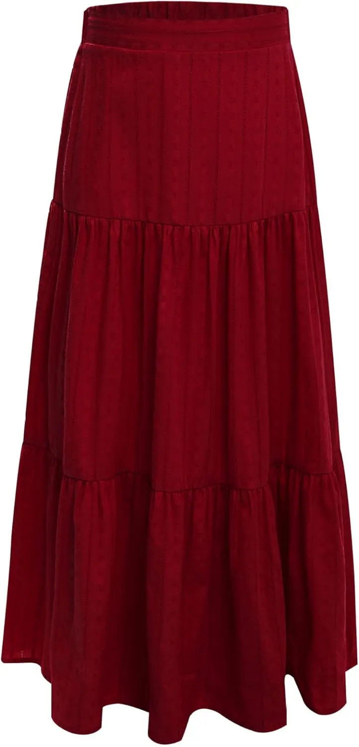 Girls Kids Boho Fancy Maxi Skirts High Waist Ruffled Skirts Summer Swing Long Skirts Modern Dance Costume