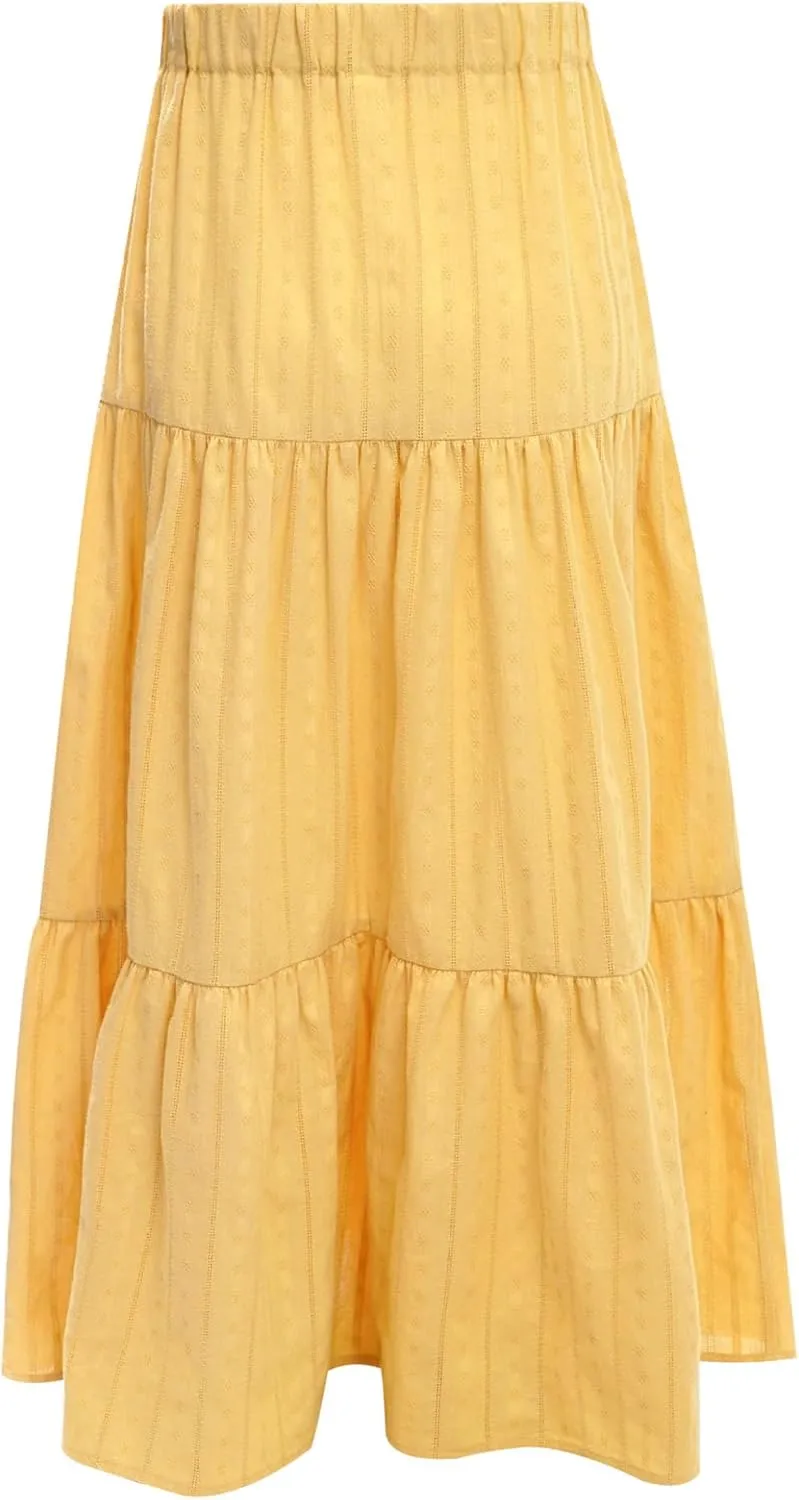 Girls Kids Boho Fancy Maxi Skirts High Waist Ruffled Skirts Summer Swing Long Skirts Modern Dance Costume