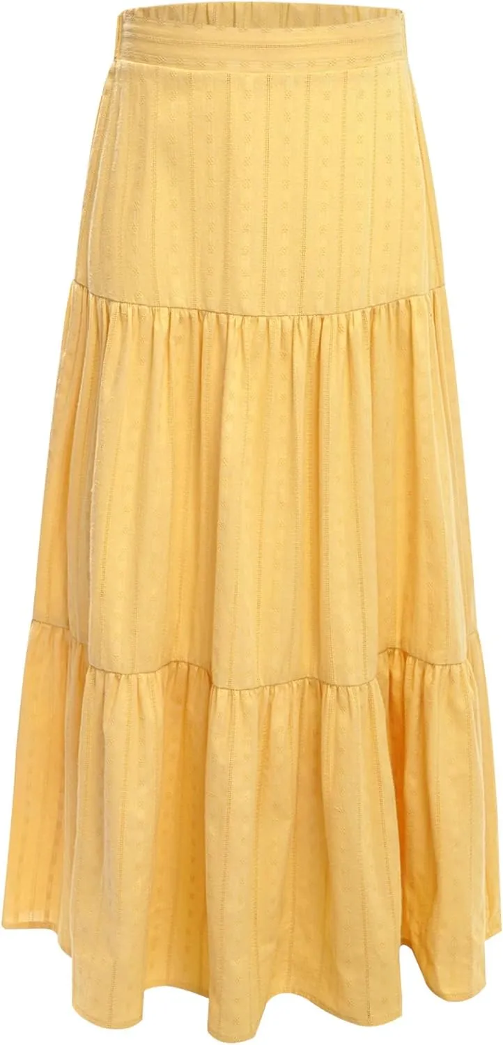 Girls Kids Boho Fancy Maxi Skirts High Waist Ruffled Skirts Summer Swing Long Skirts Modern Dance Costume