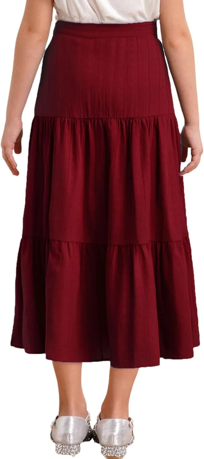 Girls Kids Boho Fancy Maxi Skirts High Waist Ruffled Skirts Summer Swing Long Skirts Modern Dance Costume