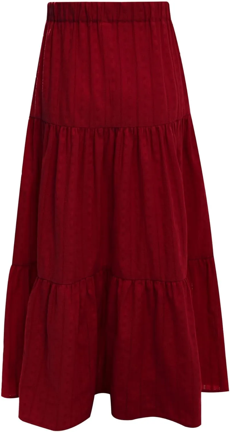 Girls Kids Boho Fancy Maxi Skirts High Waist Ruffled Skirts Summer Swing Long Skirts Modern Dance Costume