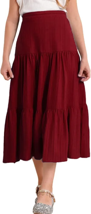 Girls Kids Boho Fancy Maxi Skirts High Waist Ruffled Skirts Summer Swing Long Skirts Modern Dance Costume
