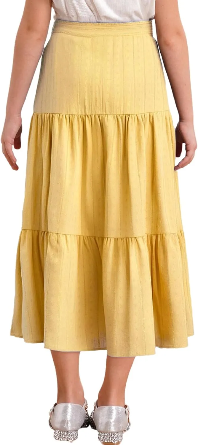 Girls Kids Boho Fancy Maxi Skirts High Waist Ruffled Skirts Summer Swing Long Skirts Modern Dance Costume