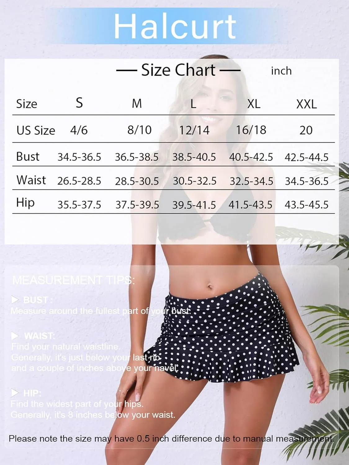 Halcurt Women's Low Waisted Ruched Ruffle Mini Swim Skirts with Hipster Bikini Bottoms Tummy Control Swimsuit