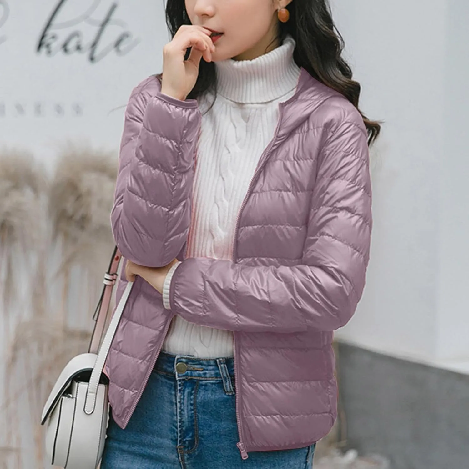 hlysgo Women Lightweight Down Puffer Jacket, Womens Hooded Packable Winter Jacket Slim Fit Quilted Coats Outwear