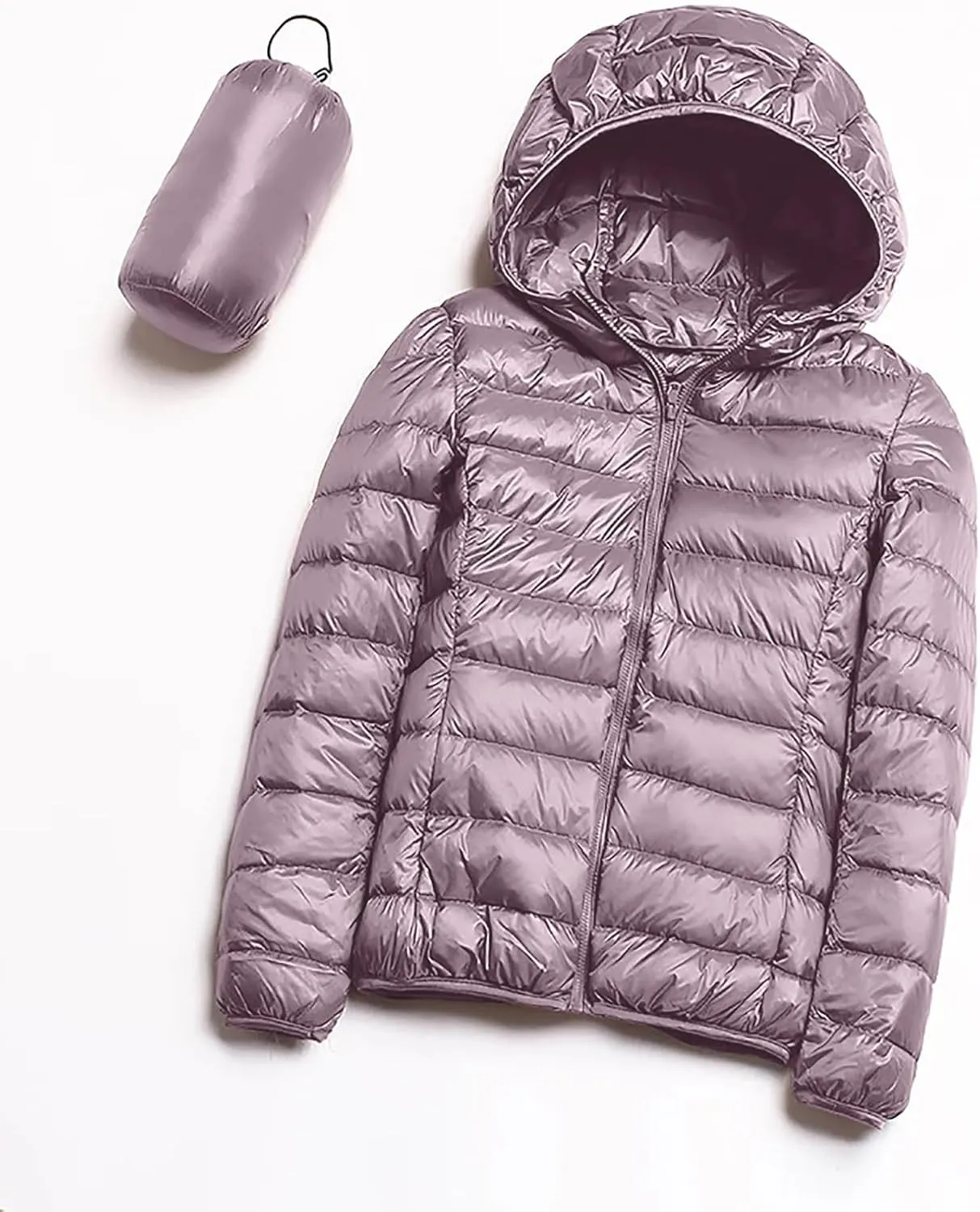 hlysgo Women Lightweight Down Puffer Jacket, Womens Hooded Packable Winter Jacket Slim Fit Quilted Coats Outwear