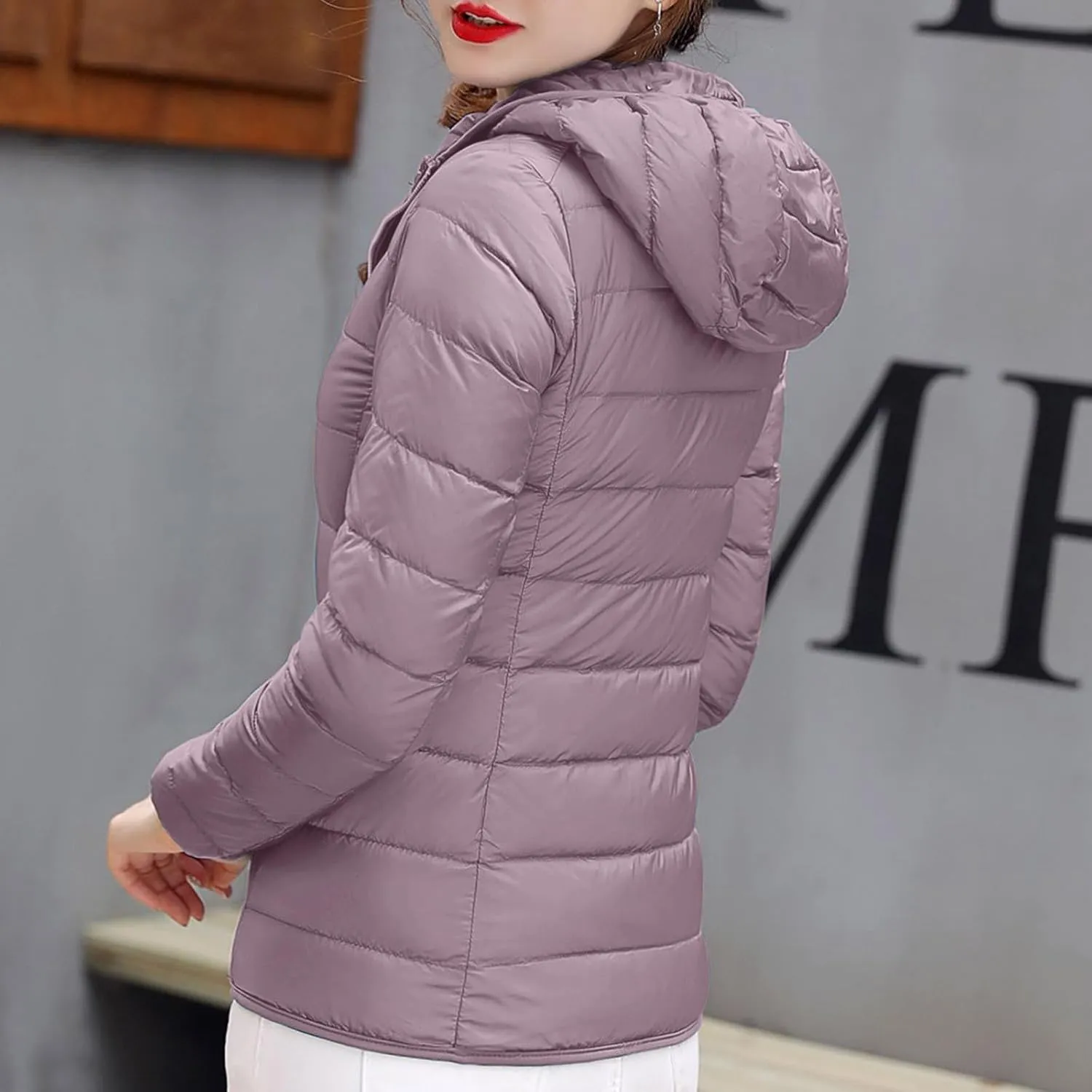 hlysgo Women Lightweight Down Puffer Jacket, Womens Hooded Packable Winter Jacket Slim Fit Quilted Coats Outwear
