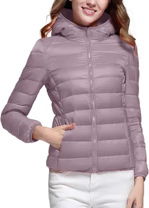 hlysgo Women Lightweight Down Puffer Jacket, Womens Hooded Packable Winter Jacket Slim Fit Quilted Coats Outwear