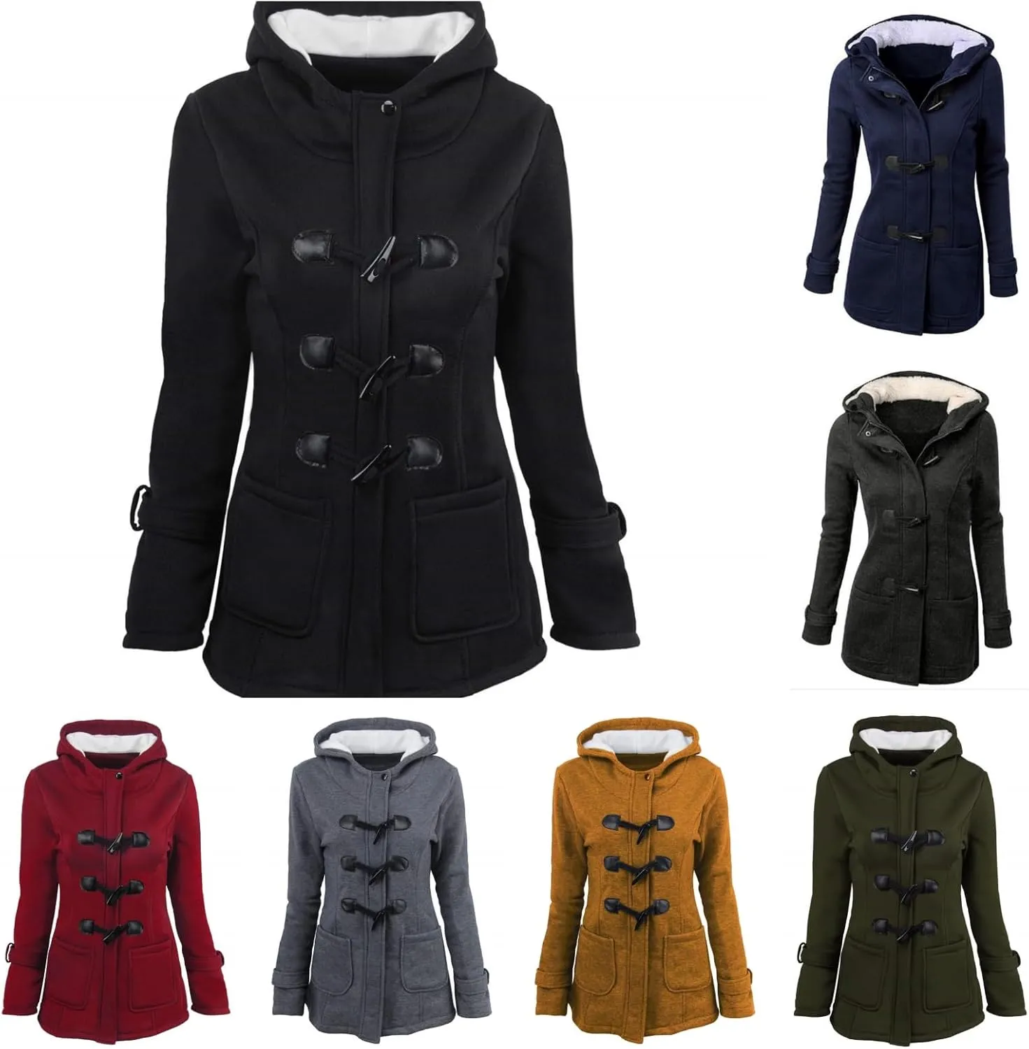 Hooded Horn Fleece Jacket for Women Classic Fashion Thicken Padded Coat Winter Warm Sherpa Lined Parkas Outerwear