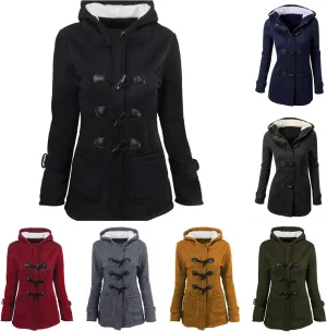 Hooded Horn Fleece Jacket for Women Classic Fashion Thicken Padded Coat Winter Warm Sherpa Lined Parkas Outerwear