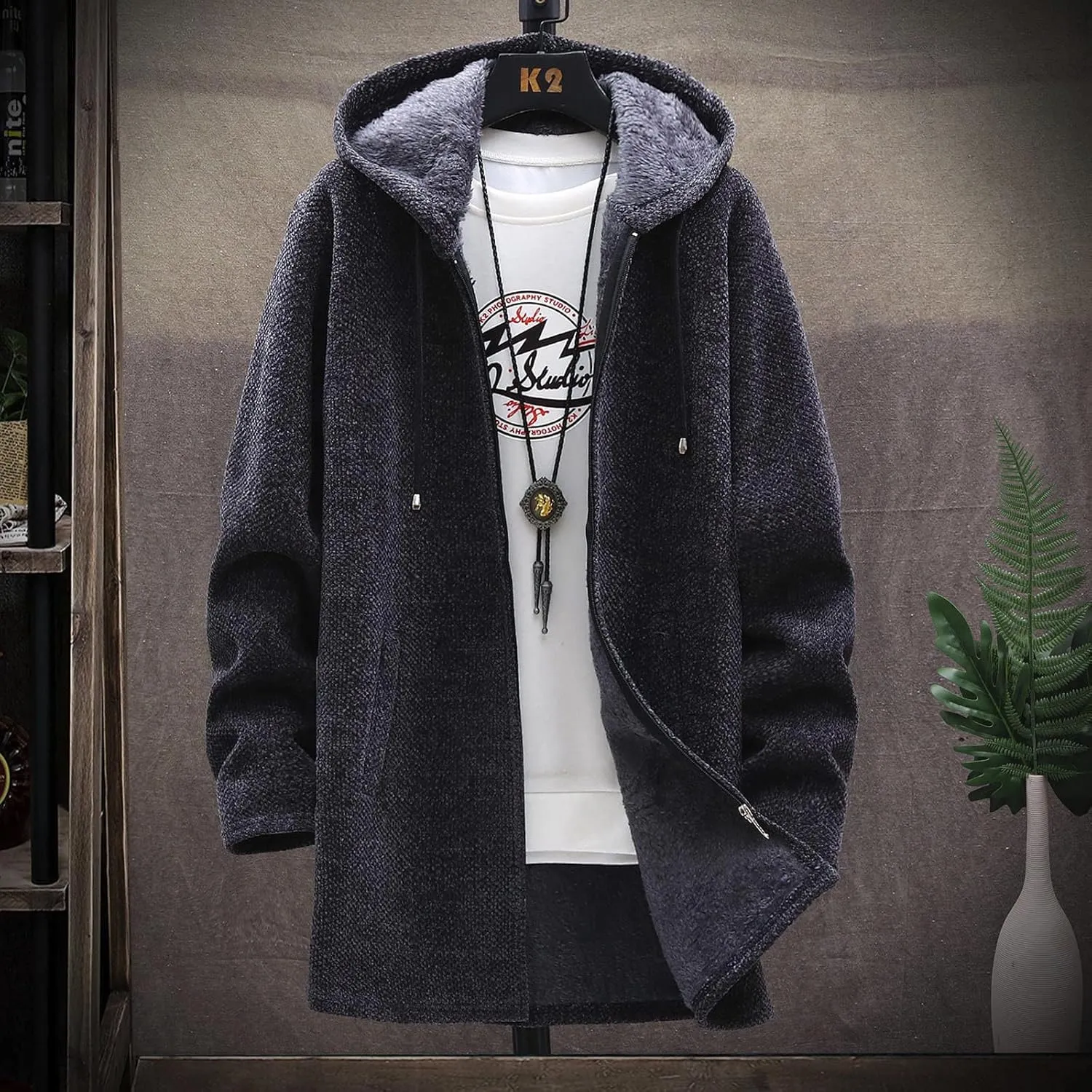 Jackets for Men Fall and Winter Men's Fashion Loose Cardigan Warm Hooded Jacket Sweater Jackets