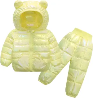 Kids Two Piece Winter Suit Baby Toddler Boy Girl Down Puffer Jackets Bear Hoods Down Coat and Pants Warm (B, 4-5 Years)