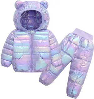 Kids Two Piece Winter Suit Baby Toddler Boy Girl Down Puffer Jackets Bear Hoods Down Coat and Pants Warm (C, 6-7 Years)