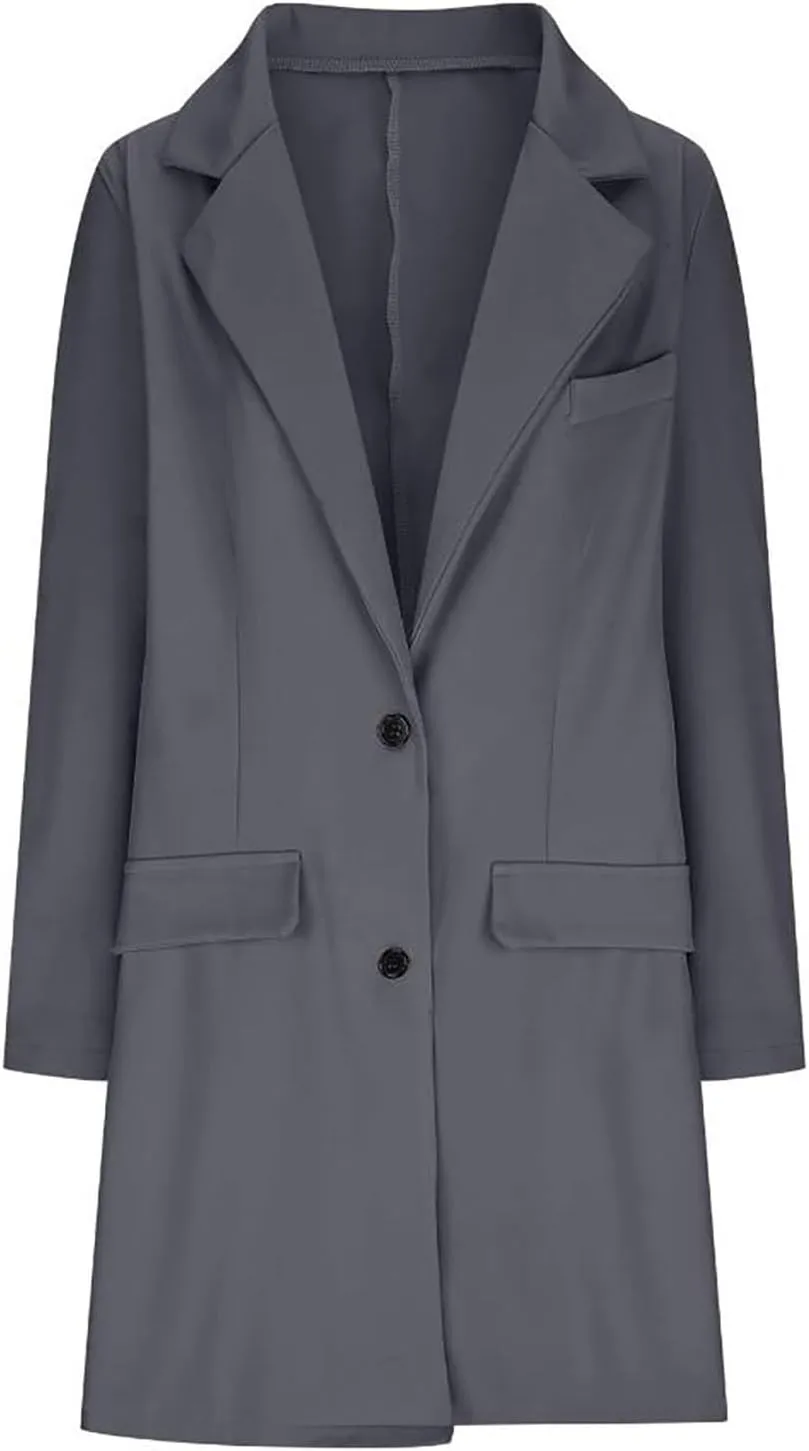 LCMTWX Women'S Coats Jacket Casual Fashion Long Sleeved Mid Long Coat Single Breasted Suit Jacket Womens Clothes Trendy