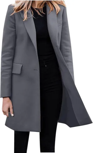 LCMTWX Women'S Coats Jacket Casual Fashion Long Sleeved Mid Long Coat Single Breasted Suit Jacket Womens Clothes Trendy