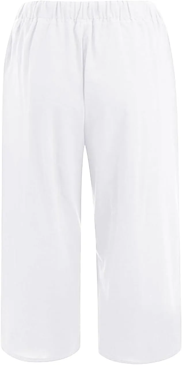 LEMONONSTORE Fashion Women's Capris Wide Leg Palazzo 7/8 Pants Lightweight Trousers Elastic Waist Shorts for Everyday Wear