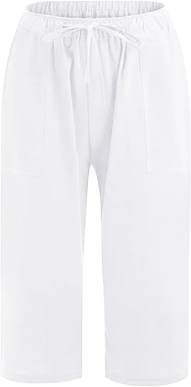 LEMONONSTORE Fashion Women's Capris Wide Leg Palazzo 7/8 Pants Lightweight Trousers Elastic Waist Shorts for Everyday Wear