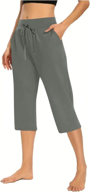 LEMONONSTORE Tummy Control Capris for Women Relaxed Casual Shorts Yoga Running SweatShorts Summer Elastic Waist Capri Pants