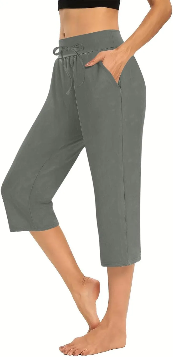 LEMONONSTORE Tummy Control Capris for Women Relaxed Casual Shorts Yoga Running SweatShorts Summer Elastic Waist Capri Pants