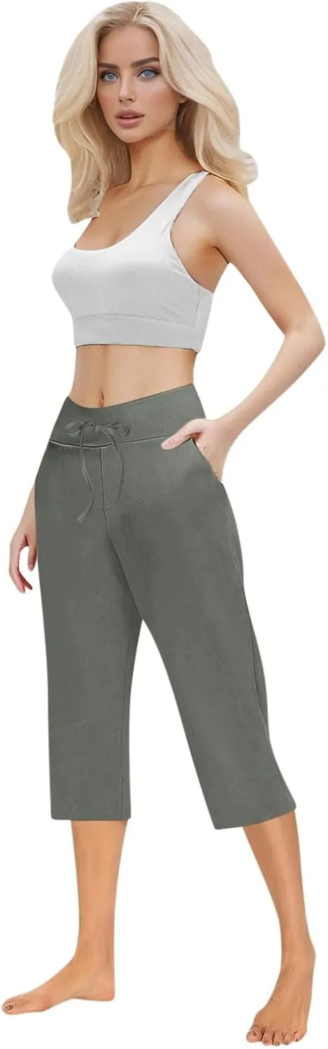 LEMONONSTORE Tummy Control Capris for Women Relaxed Casual Shorts Yoga Running SweatShorts Summer Elastic Waist Capri Pants