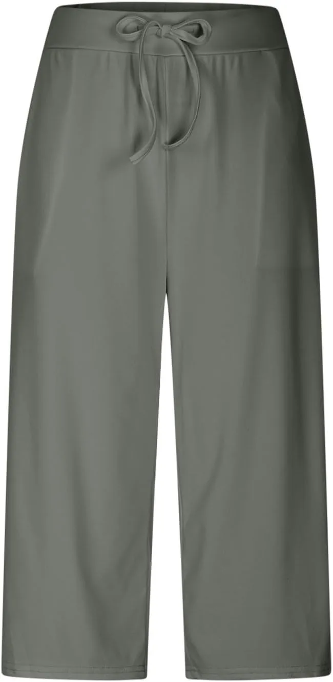 LEMONONSTORE Tummy Control Capris for Women Relaxed Casual Shorts Yoga Running SweatShorts Summer Elastic Waist Capri Pants
