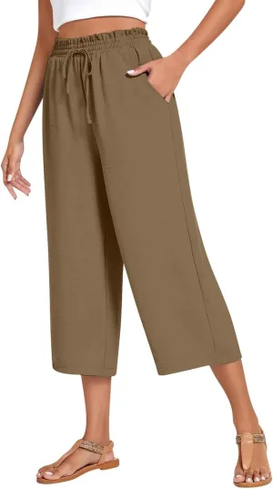 LEMONONSTORE Women's Ankle-Length Casual Shorts High Waist Linen Blend Dressy Capris Flowy Summer Lounge Pants with Pockets