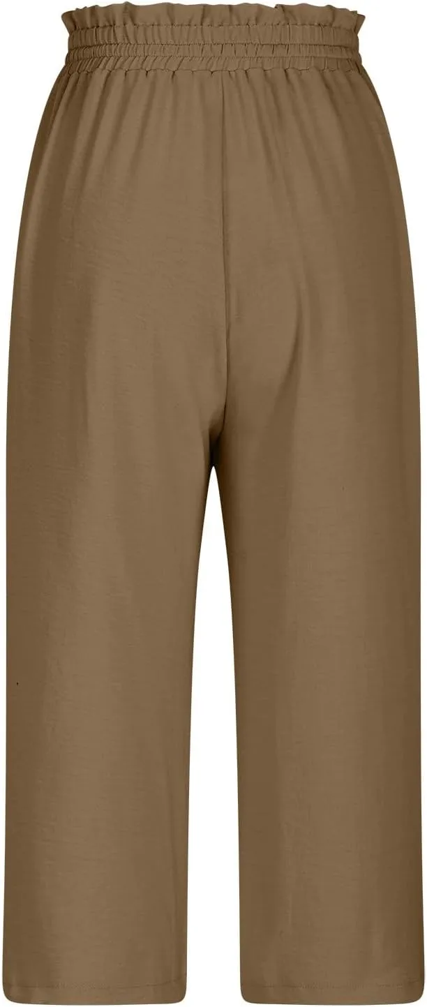 LEMONONSTORE Women's Ankle-Length Casual Shorts High Waist Linen Blend Dressy Capris Flowy Summer Lounge Pants with Pockets