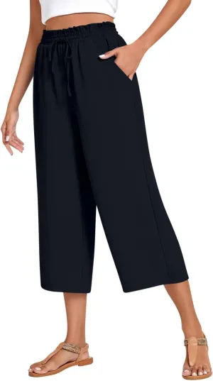 LEMONONSTORE Women's Ankle-Length Casual Shorts High Waist Linen Blend Dressy Capris Flowy Summer Lounge Pants with Pockets