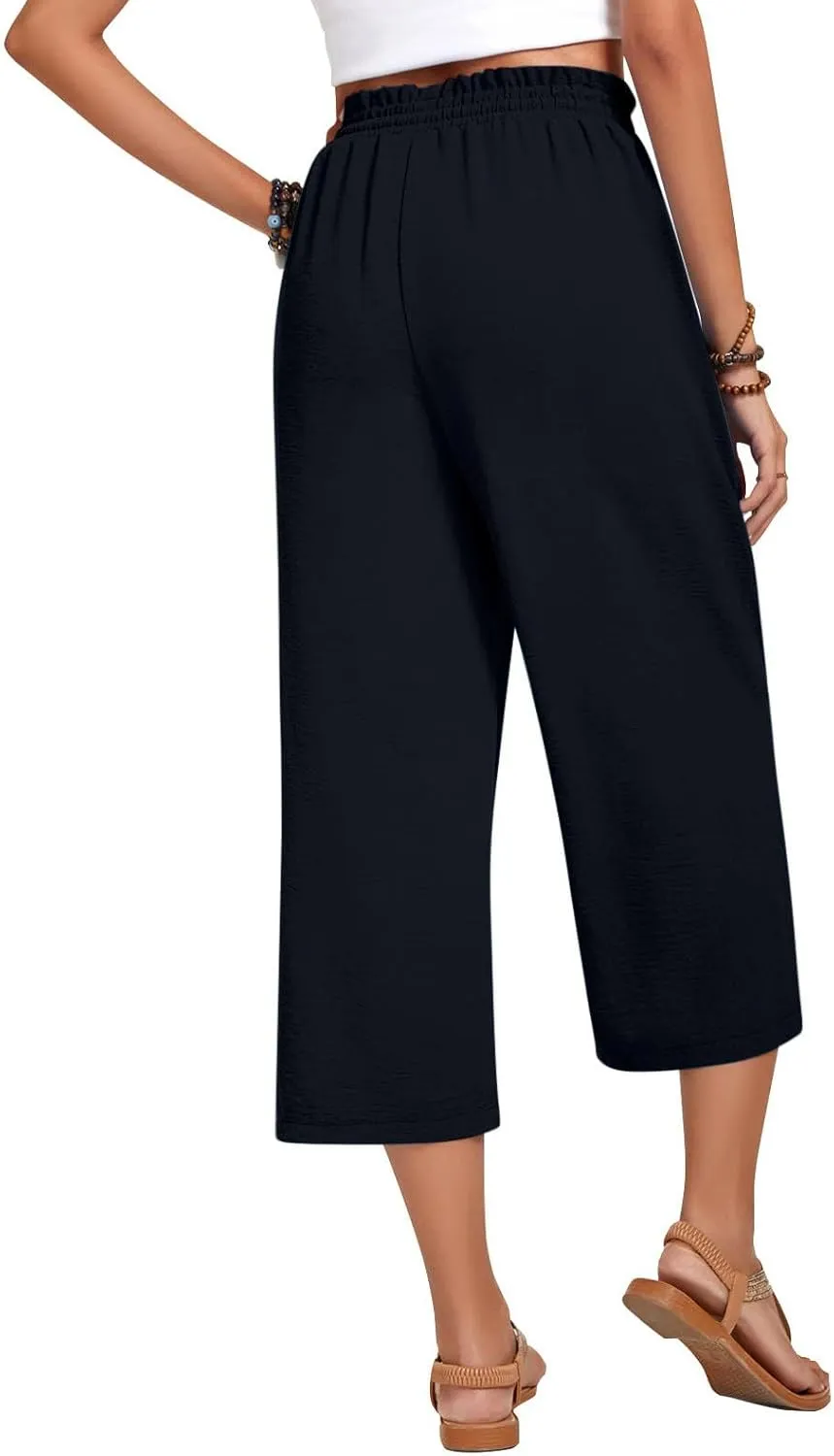 LEMONONSTORE Women's Ankle-Length Casual Shorts High Waist Linen Blend Dressy Capris Flowy Summer Lounge Pants with Pockets