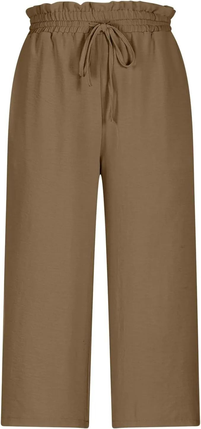 LEMONONSTORE Women's Ankle-Length Casual Shorts High Waist Linen Blend Dressy Capris Flowy Summer Lounge Pants with Pockets