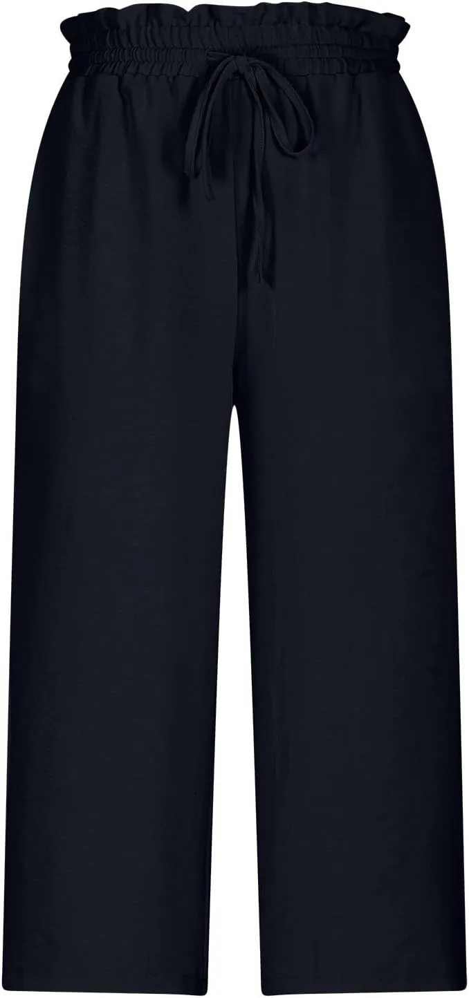 LEMONONSTORE Women's Ankle-Length Casual Shorts High Waist Linen Blend Dressy Capris Flowy Summer Lounge Pants with Pockets